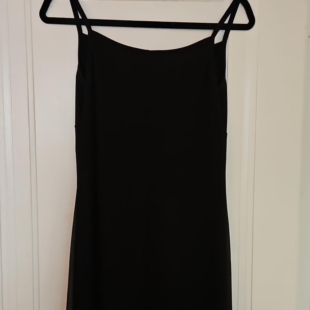 Semi-Formal Black Maxi Dress, Sheer Outer Layer, Front Slit, Sz M - Picture 10 of 13